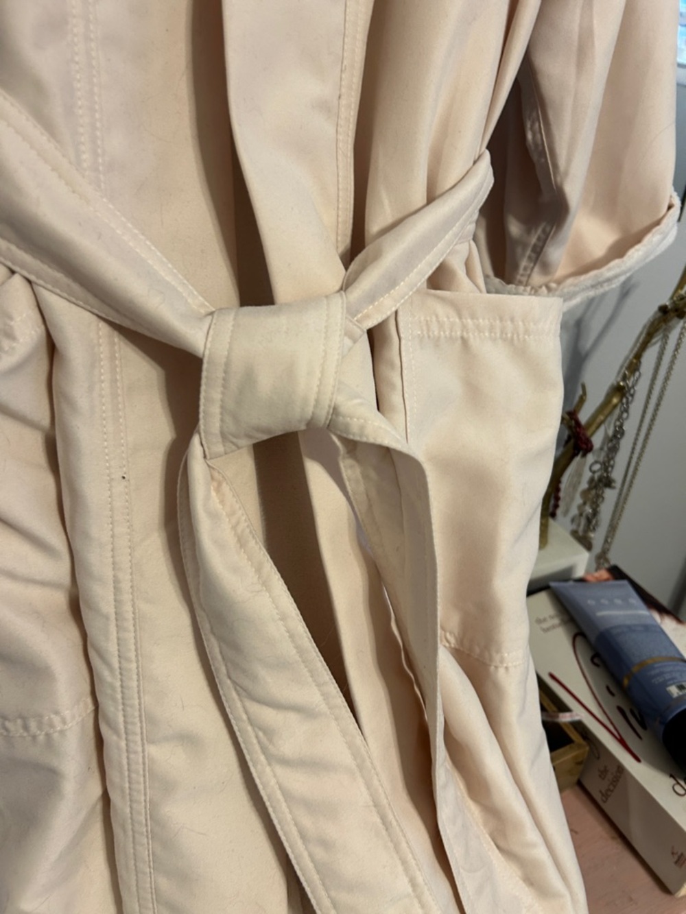 Embroidered Cream Spa Robe with Belt - Picture 6 of 9